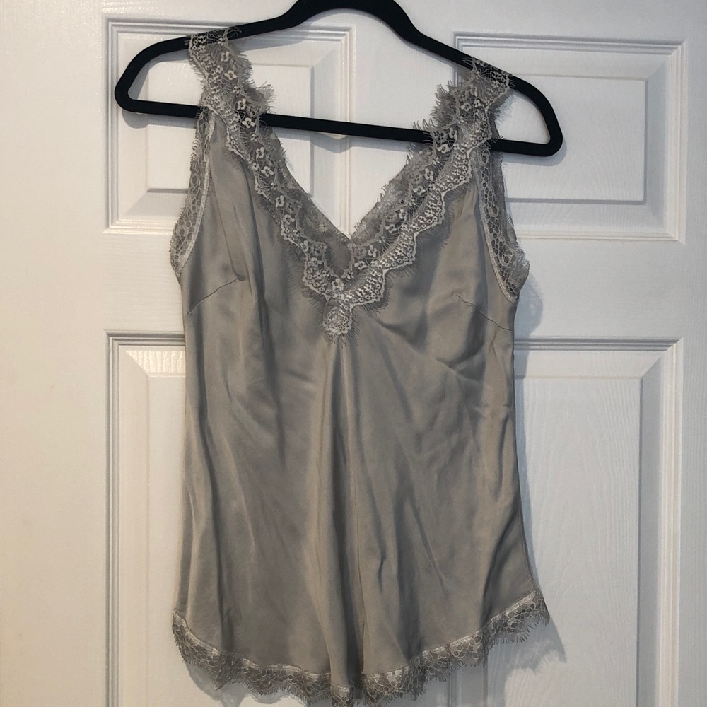 Silky Lace Trim Camisole Top in Light Gray